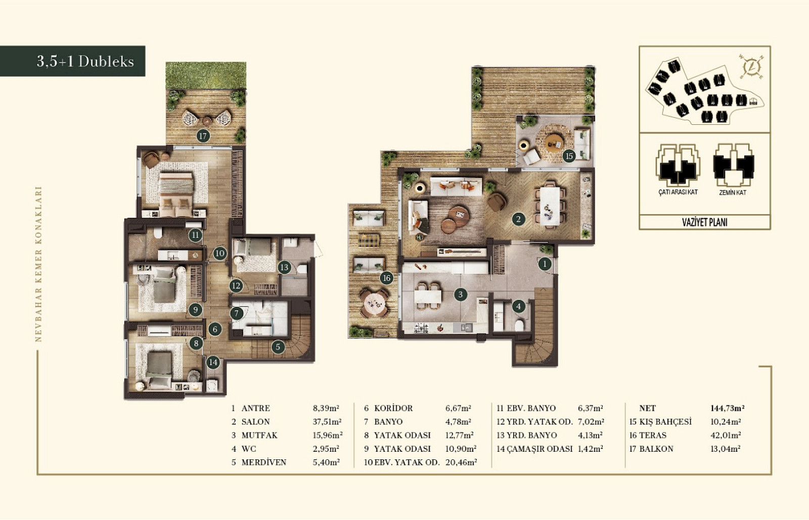 Nevbahar Kemer Konakları Daire Planları - 3,5+1 Daire Planı Hakkında Bilgi Alın